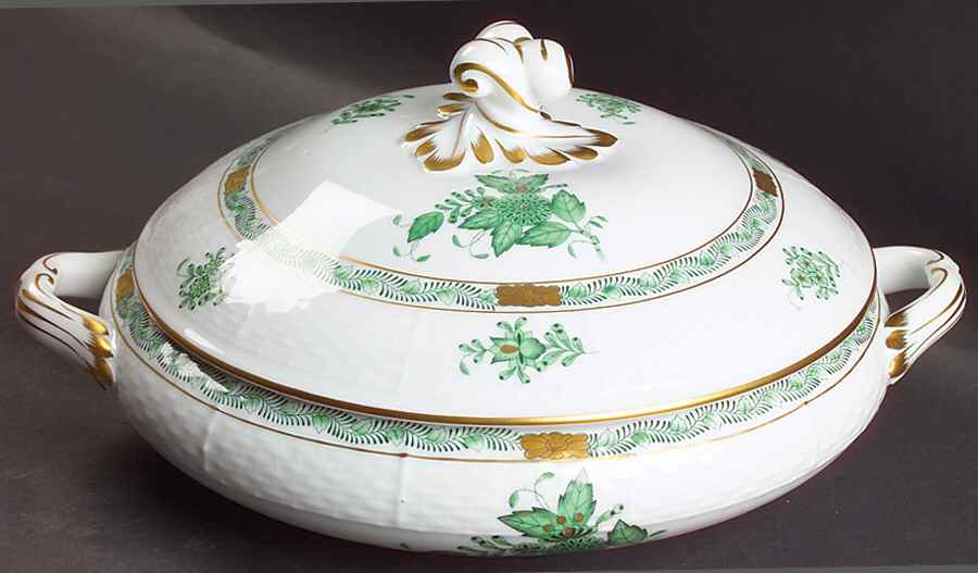 Chinese Bouquet Green (AV) Round Covered Vegetable by Herend-1