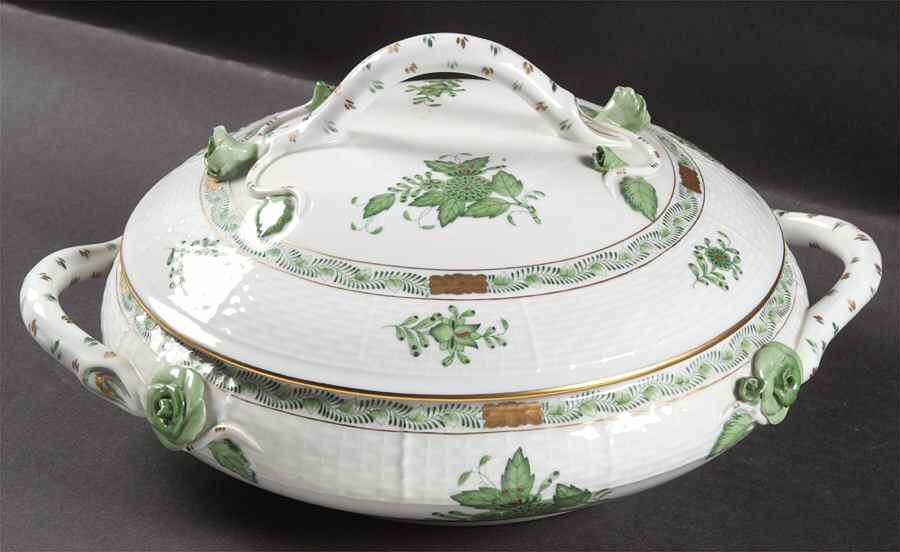 Chinese Bouquet Green (AV) Round Covered Vegetable by Herend-1