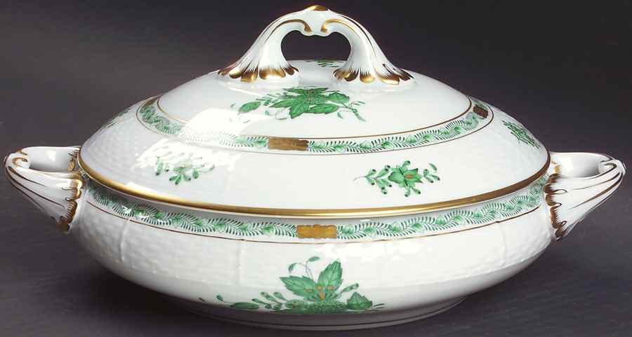 Chinese Bouquet Green (AV) Round Covered Vegetable by Herend-1