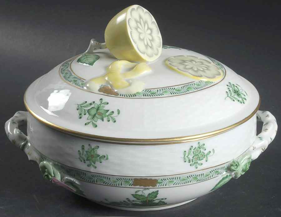 Chinese Bouquet Green (AV) Small Round Covered Vegetable by Herend-1