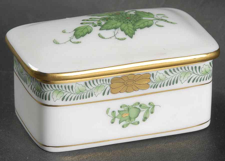 Chinese Bouquet Green (AV) 3" Rectangular Box & Lid by Herend-1