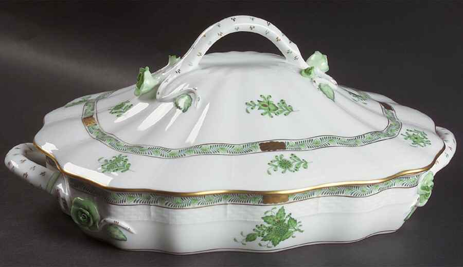 Chinese Bouquet Green (AV) Rectangular Covered Vegetable by Herend-1