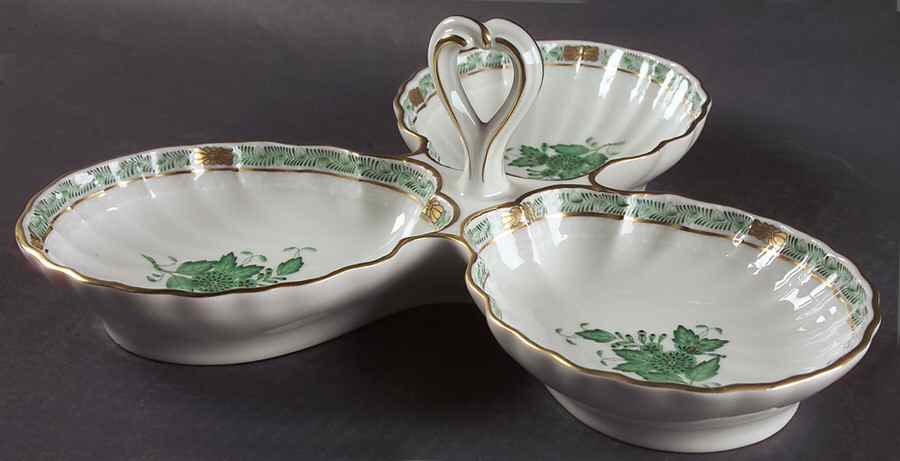 Chinese Bouquet Green (AV) 3-Part Relish by Herend-1