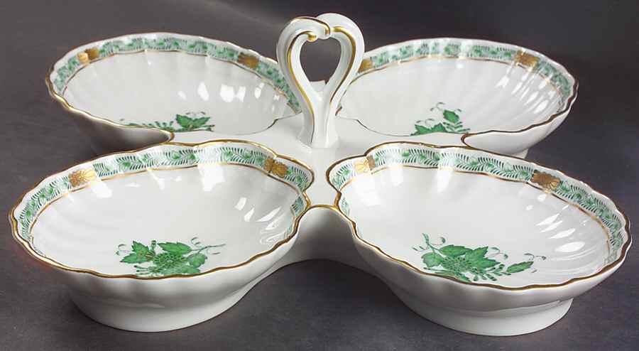 Chinese Bouquet Green (AV) 4 Part Relish by Herend-1