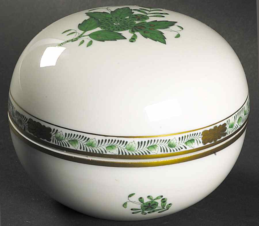 Chinese Bouquet Green (AV) 4" Round Box & Lid by Herend-1