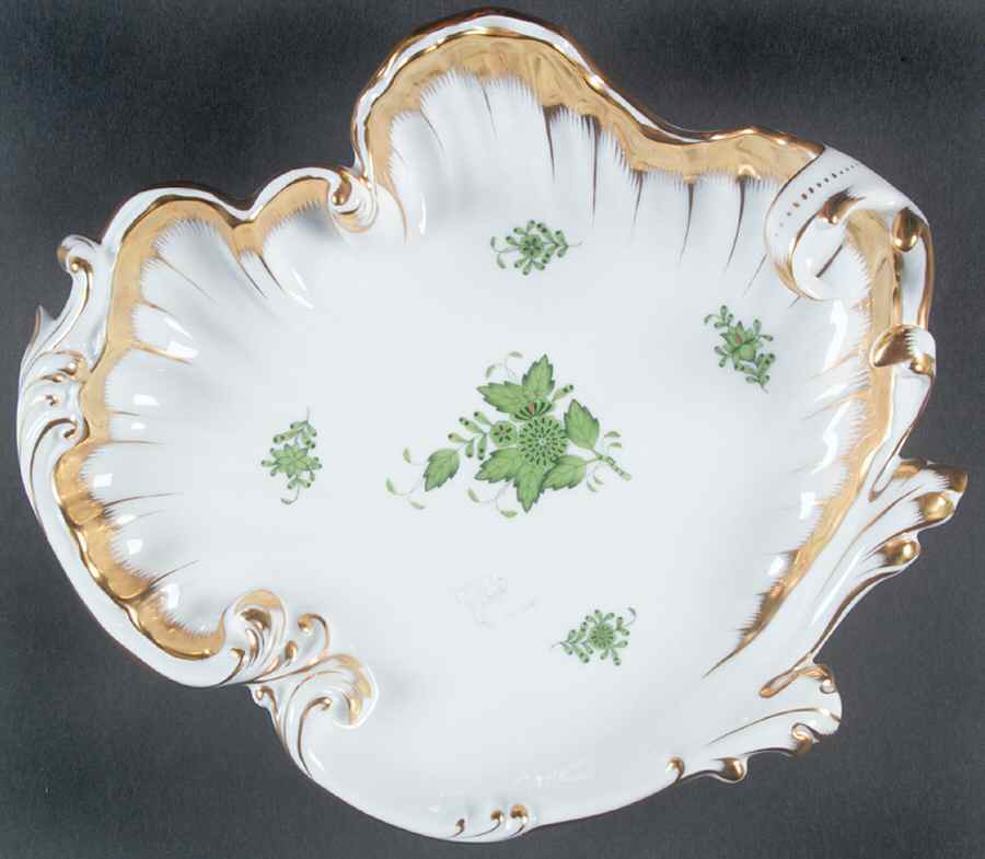 Chinese Bouquet Green (AV) Rococo/Wave Dish by Herend-1