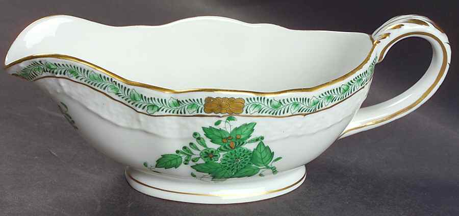 Chinese Bouquet Green (AV) Open Sauce Boat by Herend-1