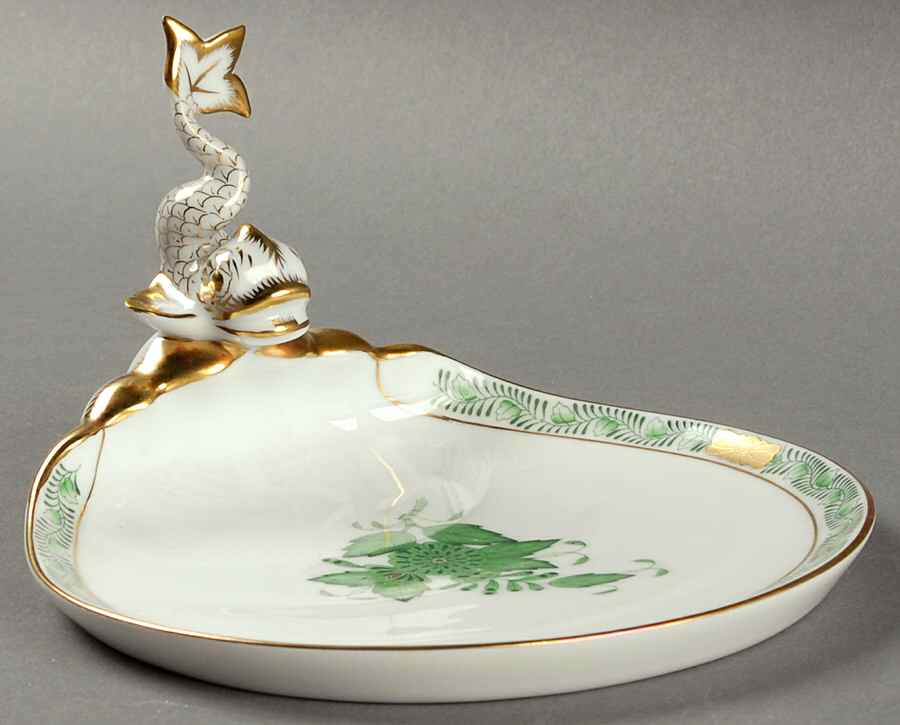 Chinese Bouquet Green (AV) Dolphin Soap Dish by Herend-1