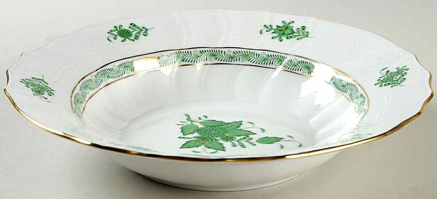 Chinese Bouquet Green (AV) Large Rim Soup Bowl by Herend-1