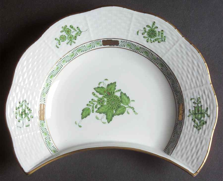 Chinese Bouquet Green (AV) Crescent Salad Plate by Herend-1
