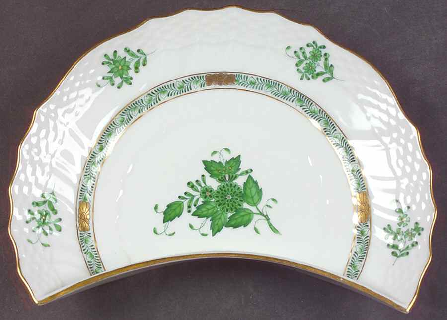 Chinese Bouquet Green (AV) Crescent Salad Plate by Herend-1