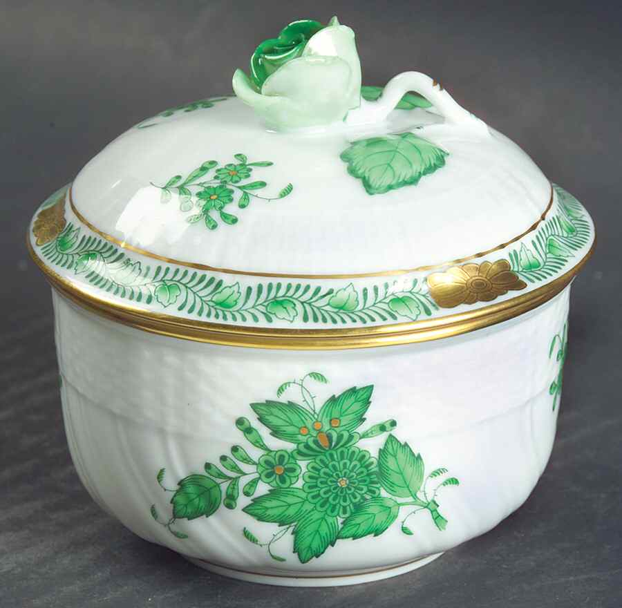 Chinese Bouquet Green (AV) Mini Sugar Bowl & Lid by Herend-1