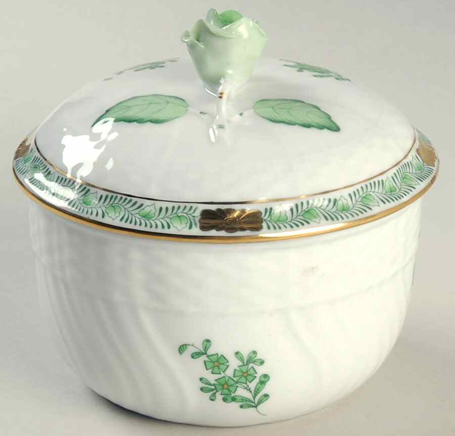 Chinese Bouquet Green (AV) Sugar Bowl & Lid by Herend-1