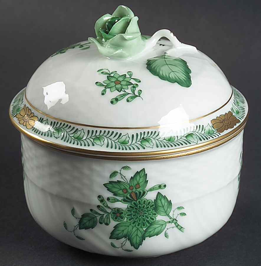Chinese Bouquet Green (AV) Sugar Bowl & Lid by Herend-1