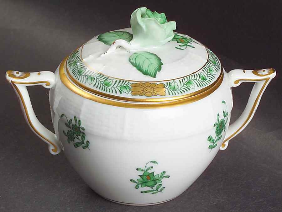 Chinese Bouquet Green (AV) Sugar Bowl & Lid by Herend-1