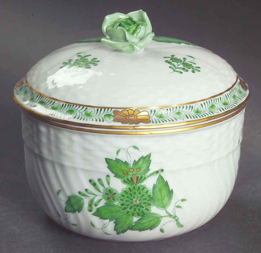 Chinese Bouquet Green (AV) Sugar Bowl & Lid by Herend-1