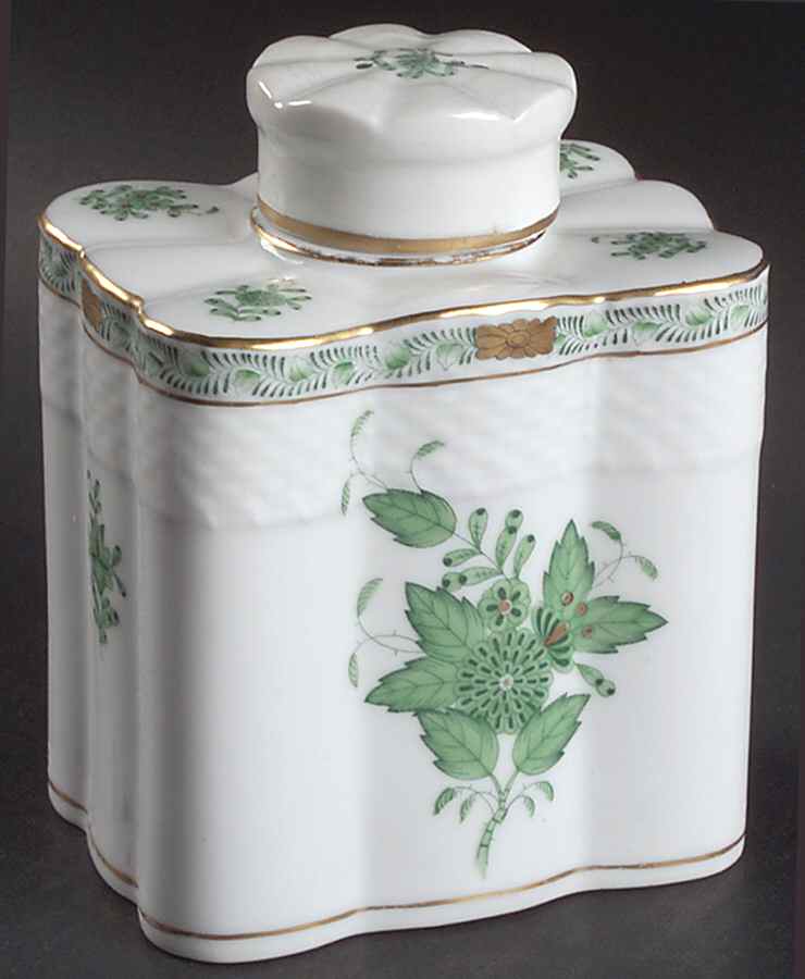 Chinese Bouquet Green (AV) Tea Caddy & Lid by Herend-1