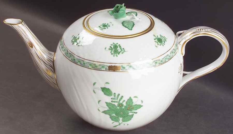 Chinese Bouquet Green (AV) Large Tea Pot & Lid by Herend-1