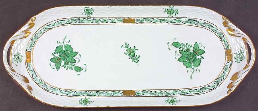 Chinese Bouquet Green (AV) Large Sandwich Tray by Herend-1