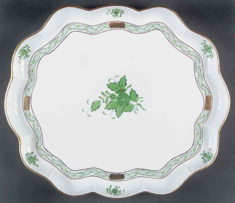Chinese Bouquet Green (AV) Large Scalloped Tray by Herend-1
