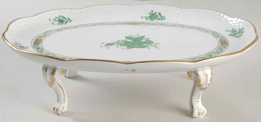 Chinese Bouquet Green (AV) 4 Toed Oval Tray by Herend-1