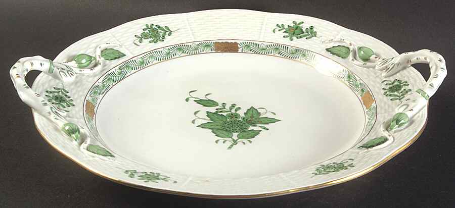 Chinese Bouquet Green (AV) 10" Round Handled Tray by Herend-1