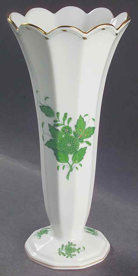 Chinese Bouquet Green (AV) 8" Scalloped Vase by Herend-1