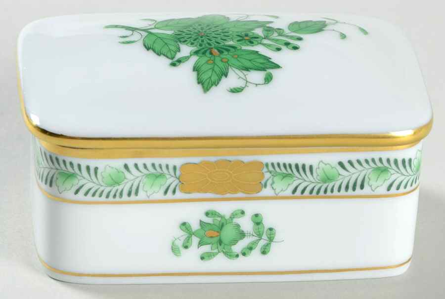 Chinese Bouquet Green (AV) Trinket Box & Lid by Herend-1