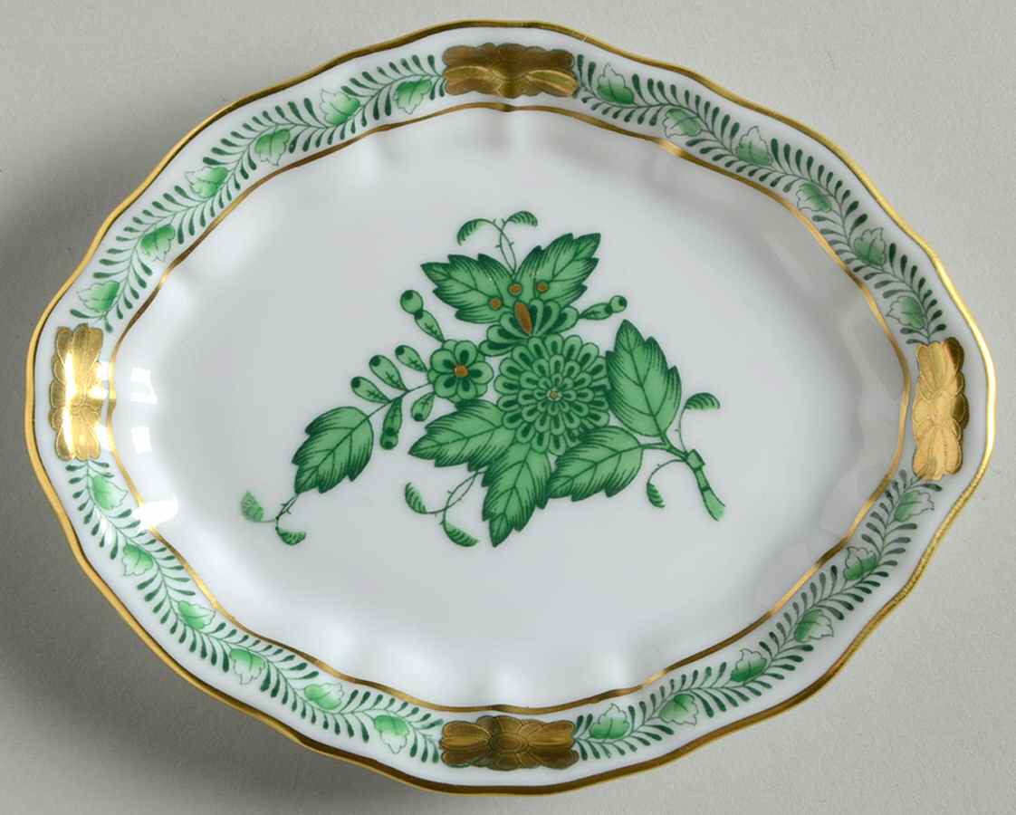Chinese Bouquet Green (AV) Small Oval Tray by Herend-1