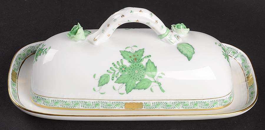 Chinese Bouquet Green (AV) Rectangular Covered Butter by Herend-1