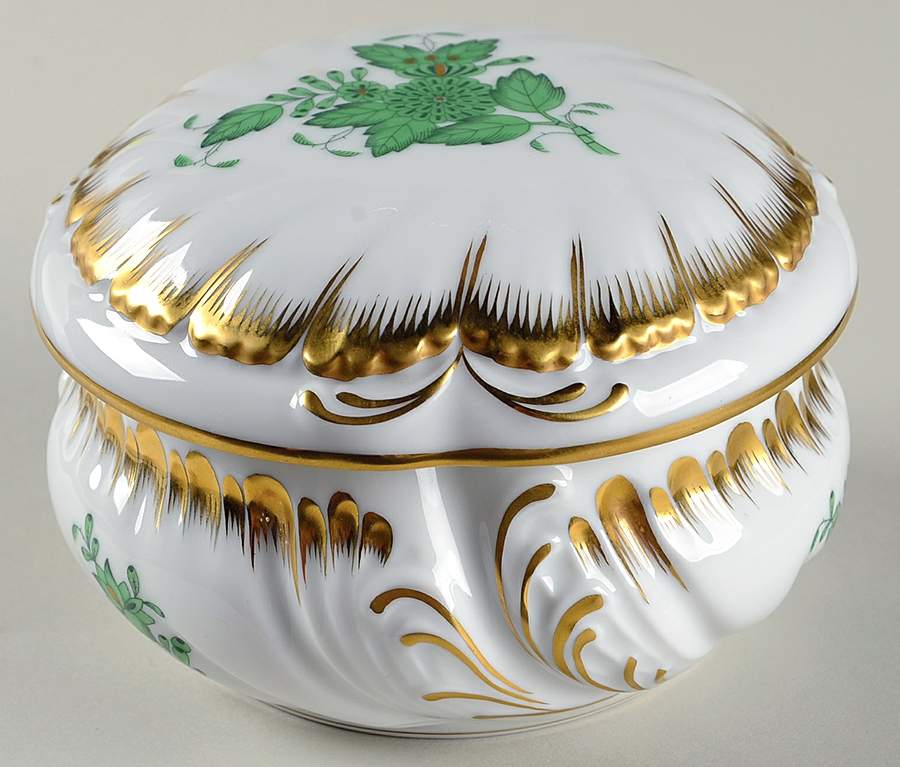 Chinese Bouquet Green (AV) 4" Round Bon Bon & Lid by Herend-1