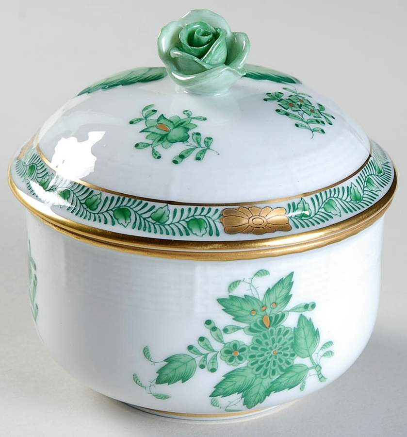 Chinese Bouquet Green (AV) Sugar Bowl & Lid by Herend-1