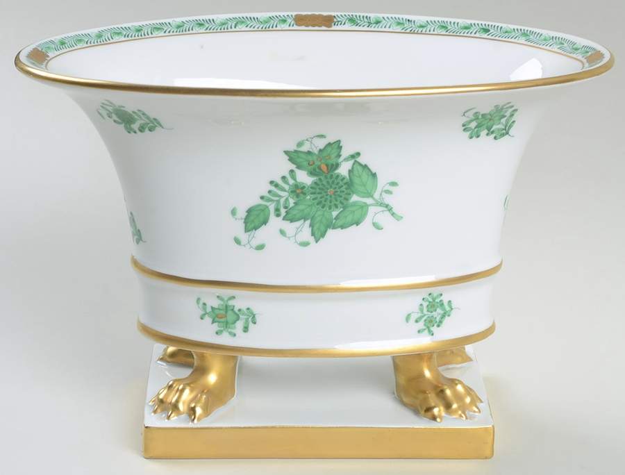 Chinese Bouquet Green (AV) 5" Oval Footed Urn by Herend-1