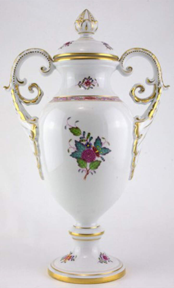 Chinese Bouquet Multicolor (AF) 12" Footed Covered Vase by Herend-1