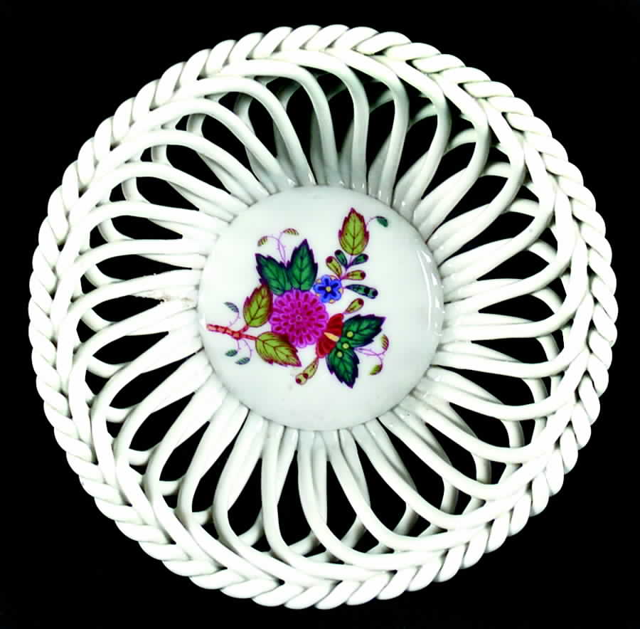 Chinese Bouquet Multicolor (AF) 4" Round Open Weave Basket by Herend-1