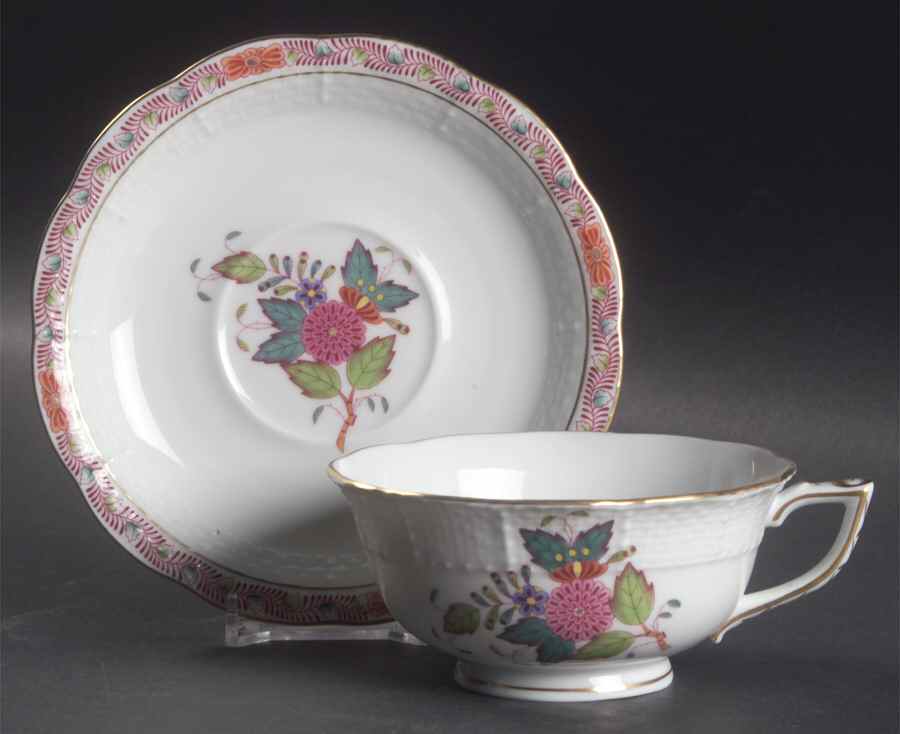 Chinese Bouquet Multicolor (AF) Footed Cup & Saucer Set by Herend-1