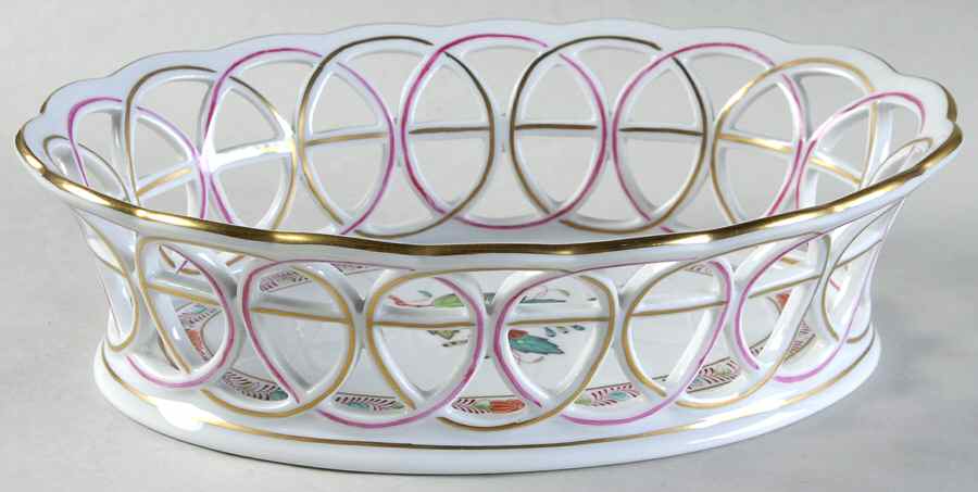 Chinese Bouquet Multicolor (AF) 8" Oval Open Weave Basket by Herend-1