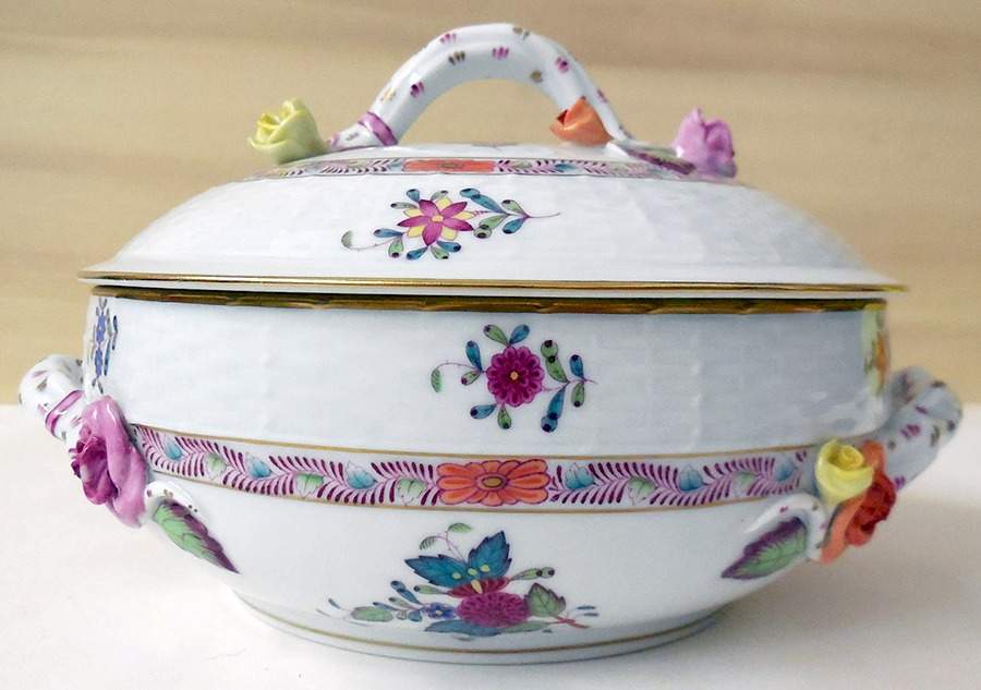 Chinese Bouquet Multicolor (AF) Bean Pot & Lid by Herend-1