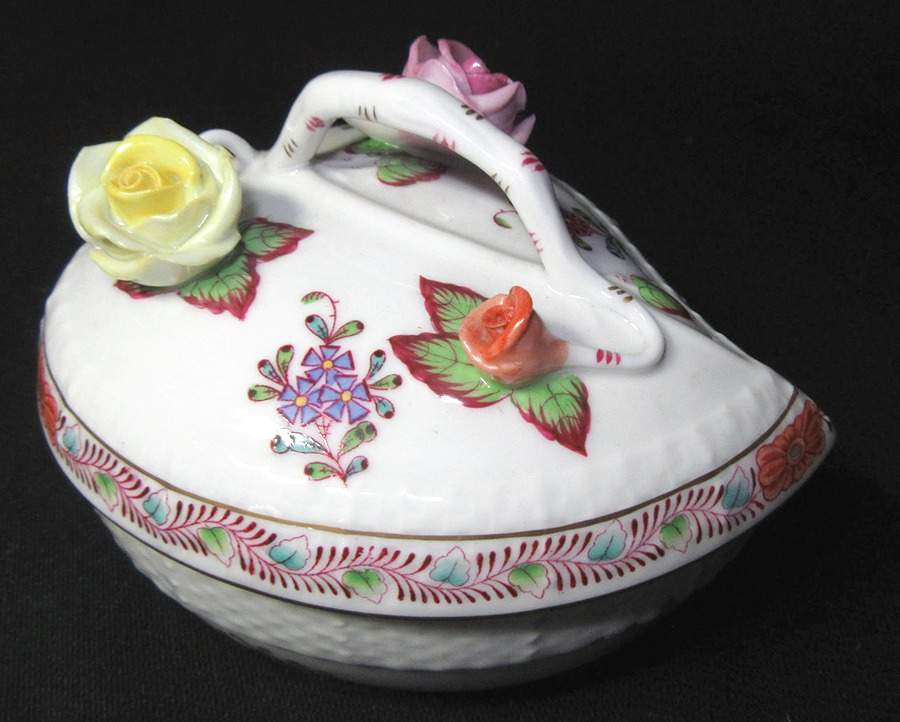 Chinese Bouquet Multicolor (AF) 3" Heart Shape Bon Bon & Lid by Herend-1