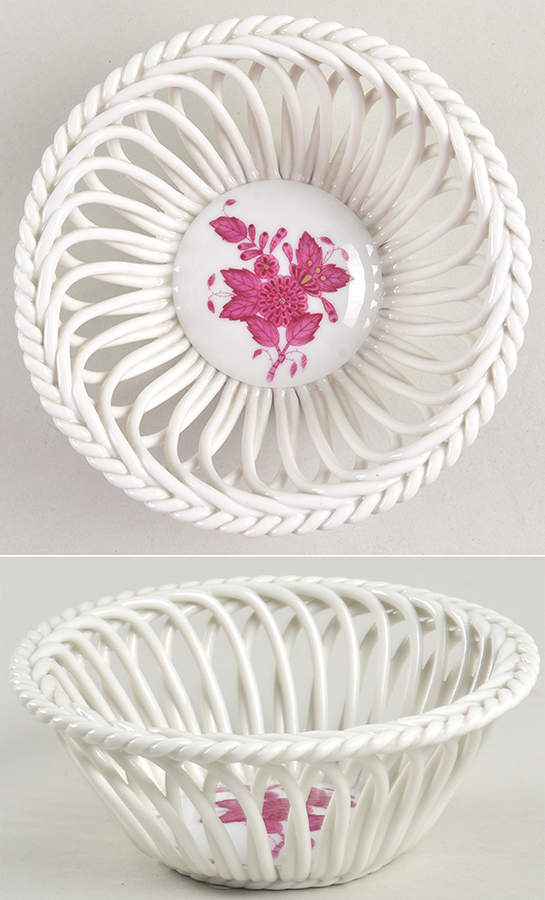 Chinese Bouquet Raspberry (AP) 4" Round Open Weave Basket by Herend-1