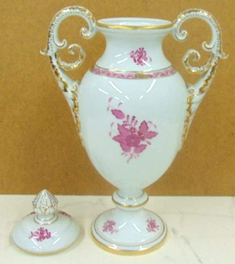 Chinese Bouquet Raspberry (AP) 14" Footed Covered Vase by Herend-1