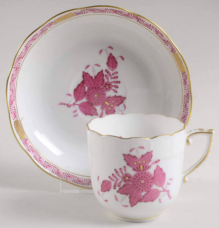 Chinese Bouquet Raspberry (AP) Mocha Cup & Saucer Set by Herend-1