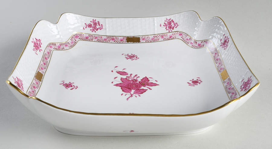 Chinese Bouquet Raspberry (AP) 10" Large Square Fruit Bowl by Herend-1