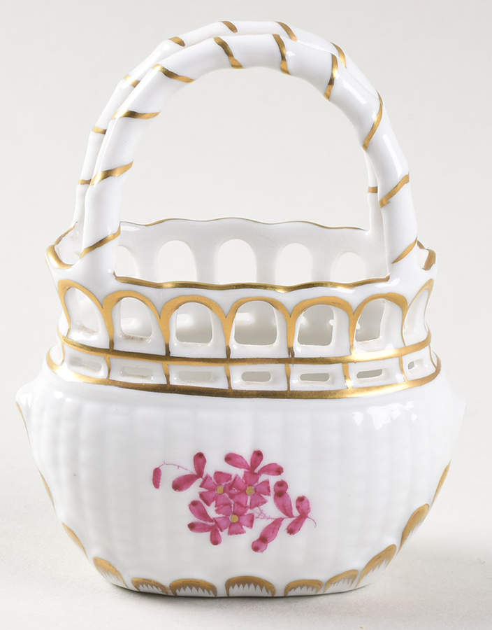 Chinese Bouquet Raspberry (AP) Small Pierced Basket by Herend-1