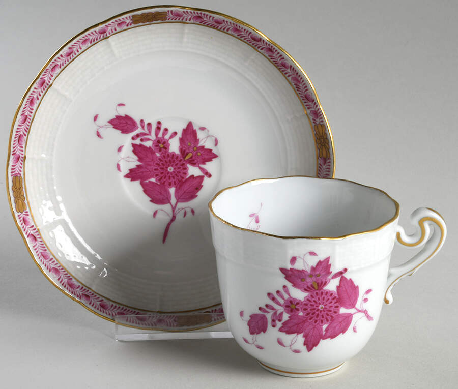 Chinese Bouquet Raspberry (AP) Chocolate Cup & Saucer Set by Herend-1