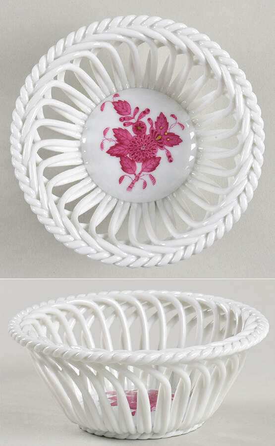 Chinese Bouquet Raspberry (AP) 3" Small Open Weave Basket by Herend-1
