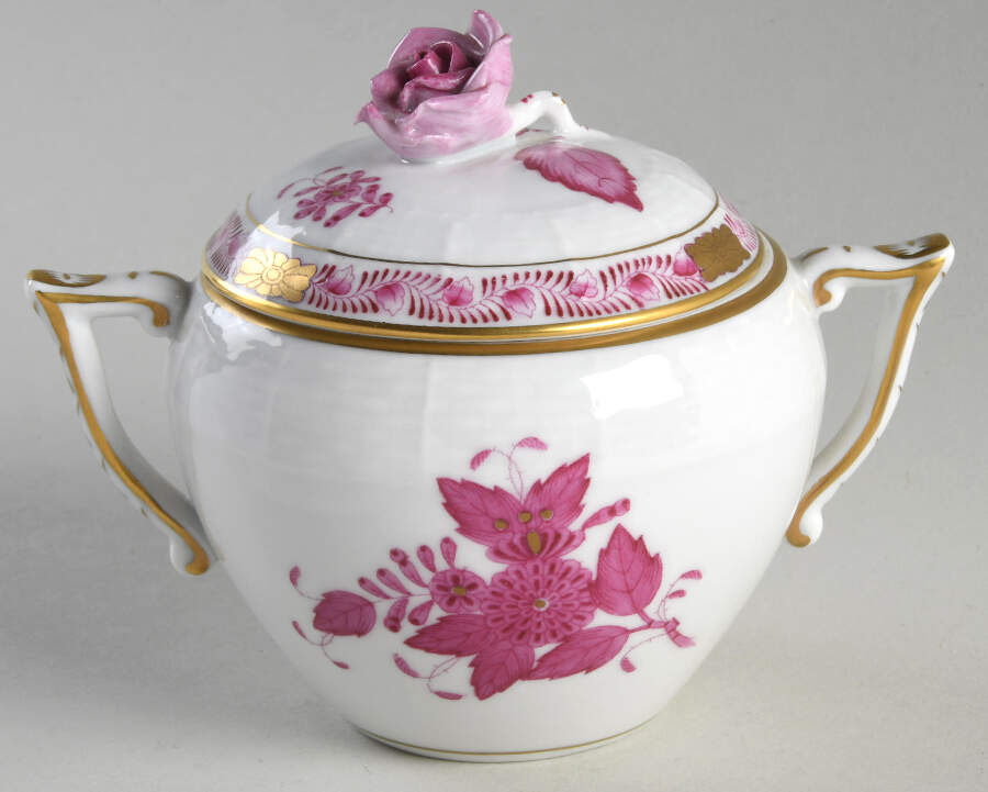 Chinese Bouquet Raspberry (AP) Sugar Bowl & Lid by Herend-1