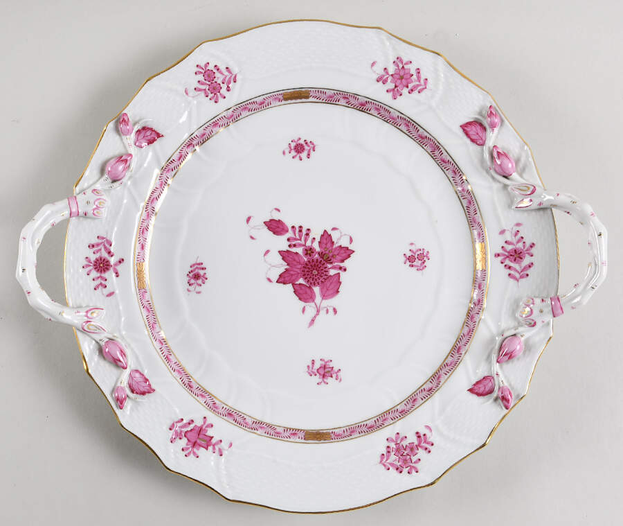 Chinese Bouquet Raspberry (AP) 14" Handled Chop Plate (Round Platter) by Herend-1