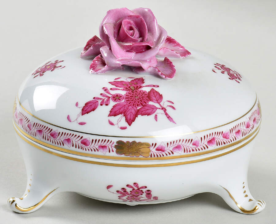 Chinese Bouquet Raspberry (AP) Footed Bon Bon & Lid by Herend-1