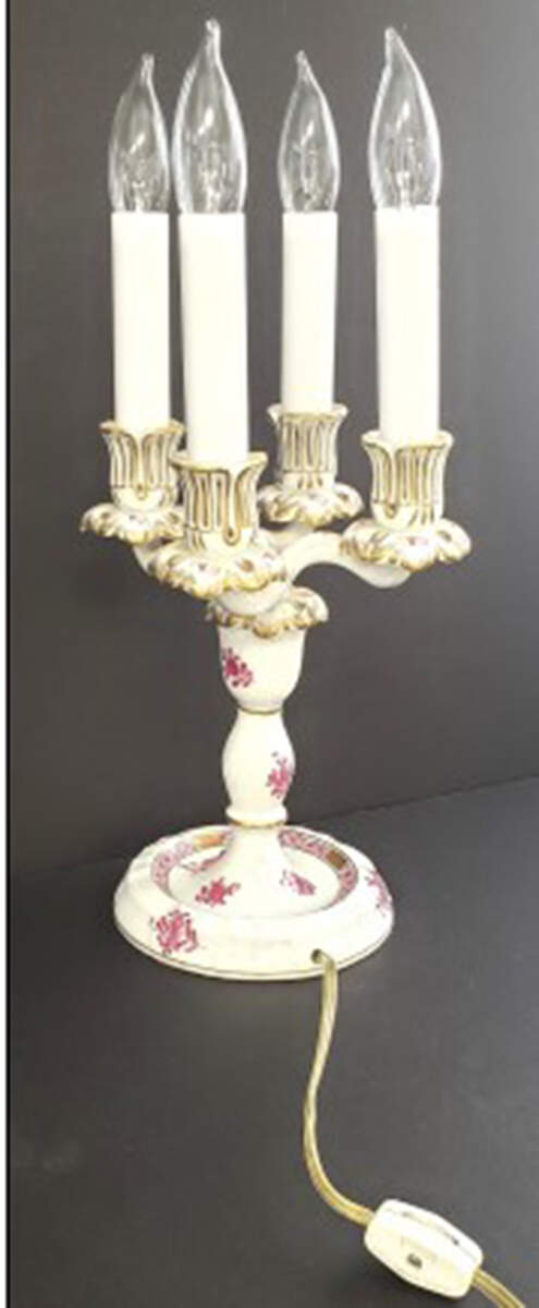 Chinese Bouquet Raspberry (AP) Electric Four Light Candlestick by Herend-1